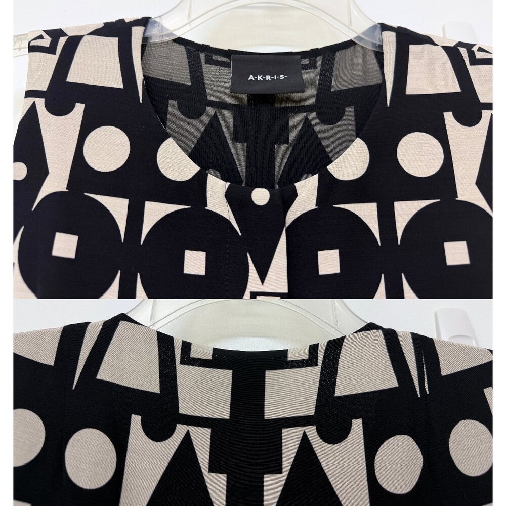 Akris Kaleidoscope Print Maxi Dress Pleated Black White Geometric Wool Silk 6 - Picture 4 of 16